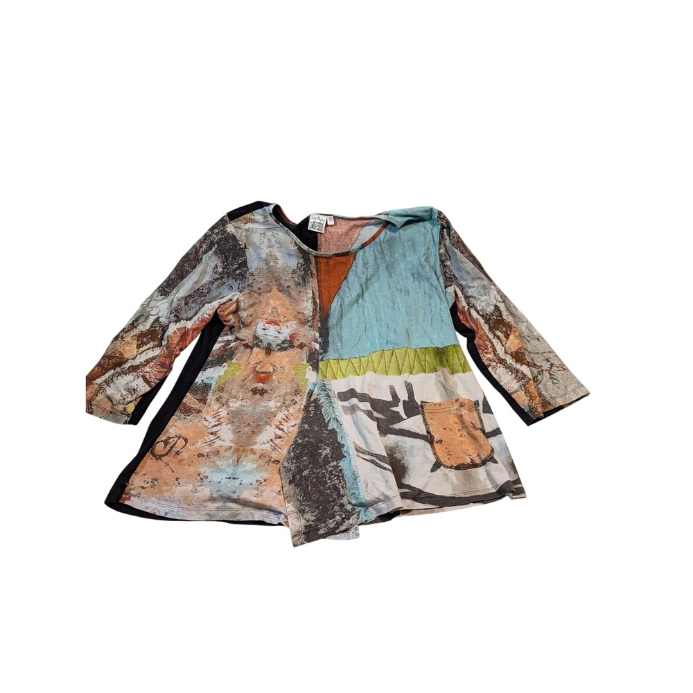 Parsley & Sage Womens Abstract Patchwork Print Tunic Top XL Multicolor